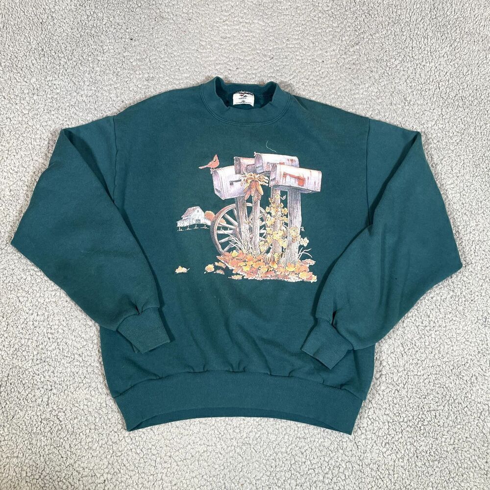Vintage 90s Pullover Sweatshirt Women's Crew Neck Birds Mail Box Medium